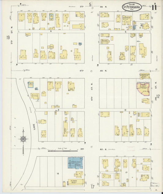 Sanborn Fire Insurance Map from Saint Petersburg, Pinellas County, Florida (1913), Sheet #0011 - Historic Sanborn Fire Insurance Map Print, vintage old map wall art, antique decor, genealogy gift, Florida Florida map