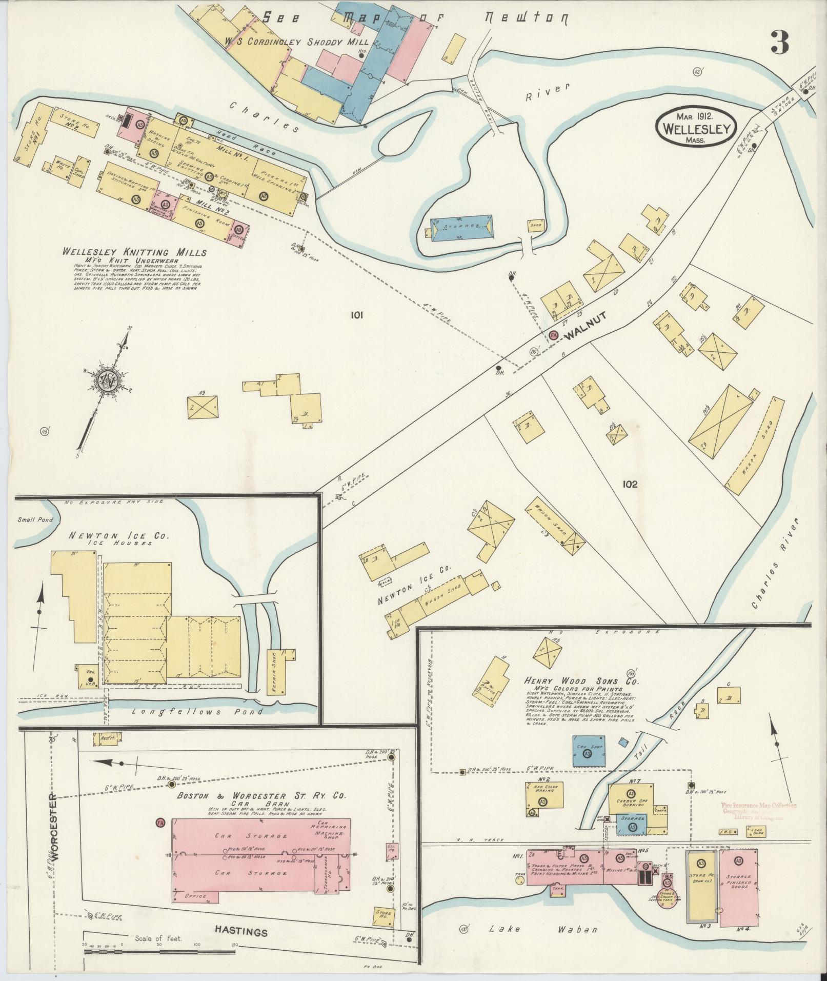 Sanborn Fire Insurance Map from Wellesley, Norfolk County, Massachusetts (1912), Sheet #0003 - Complete Map Set gallery image, historic Sanborn map, vintage wall art, Massachusetts Massachusetts