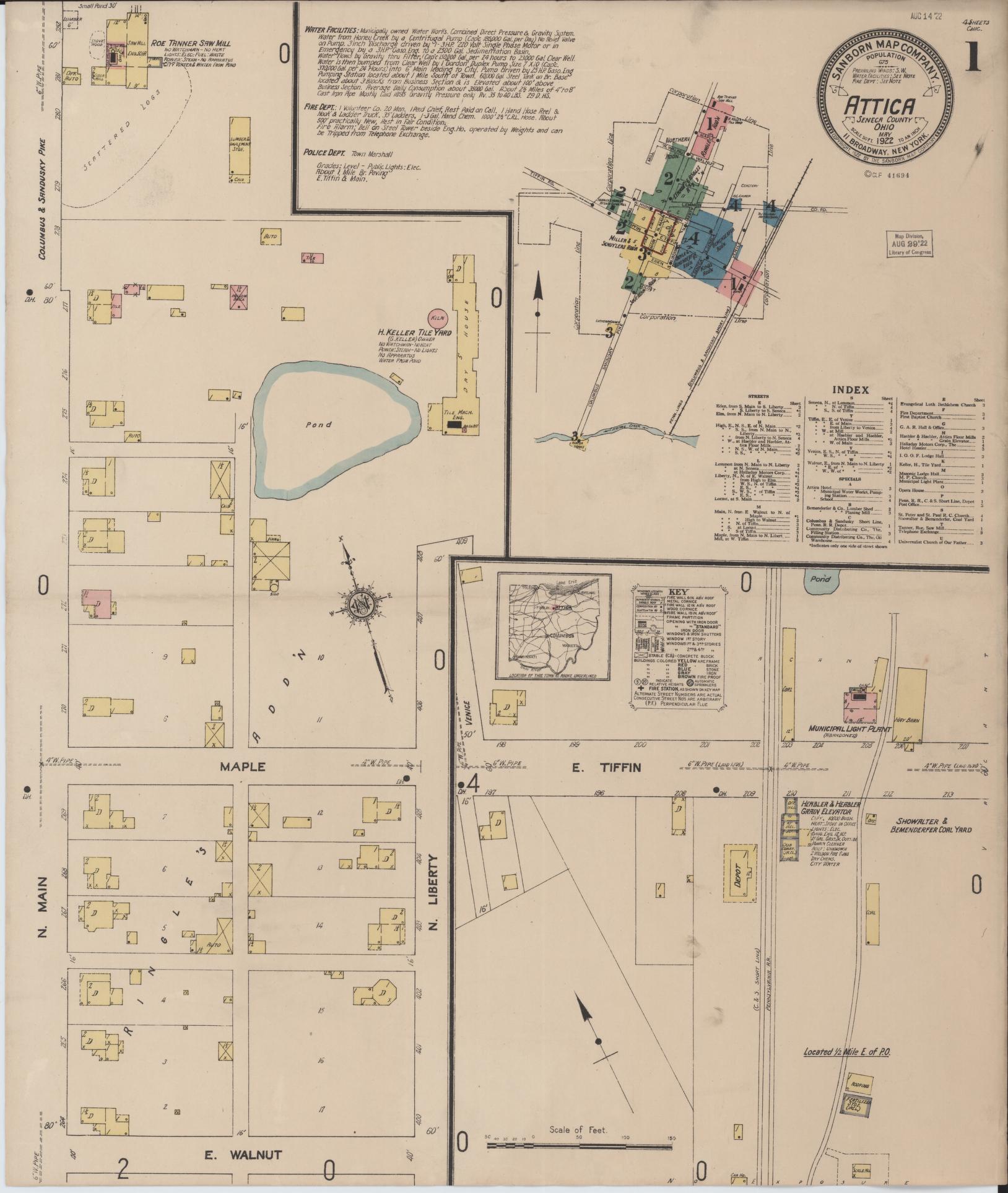 Sanborn Fire Insurance Map from Attica, Seneca County, Ohio (1922), Sheet #0001 - Historic Sanborn Fire Insurance Map Print, vintage old map wall art, antique decor, genealogy gift, Ohio Ohio map
