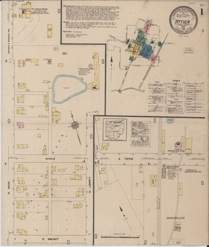 Sanborn Fire Insurance Map from Attica, Seneca County, Ohio (1922), Sheet #0001 - Historic Sanborn Fire Insurance Map Print, vintage old map wall art, antique decor, genealogy gift, Ohio Ohio map