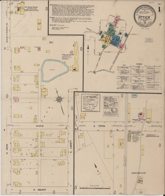 Sanborn Fire Insurance Map from Attica, Seneca County, Ohio (1922), Sheet #0001 - Historic Sanborn Fire Insurance Map Print, vintage old map wall art, antique decor, genealogy gift, Ohio Ohio map