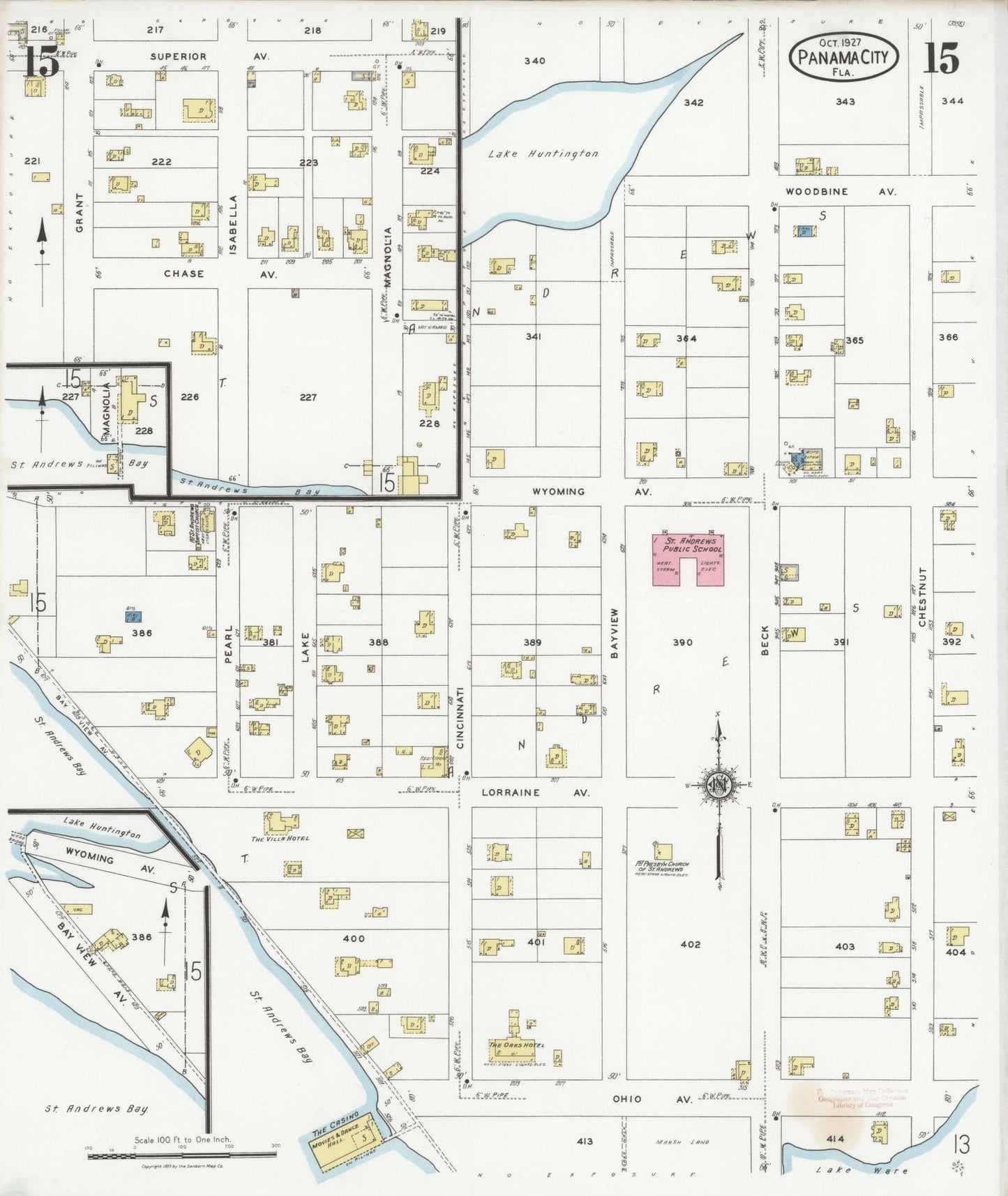 Sanborn Fire Insurance Map from Panama City, Bay County, Florida (1927), Sheet #0015 - Historic Sanborn Fire Insurance Map Print, vintage old map wall art, antique decor, genealogy gift, Florida Florida map