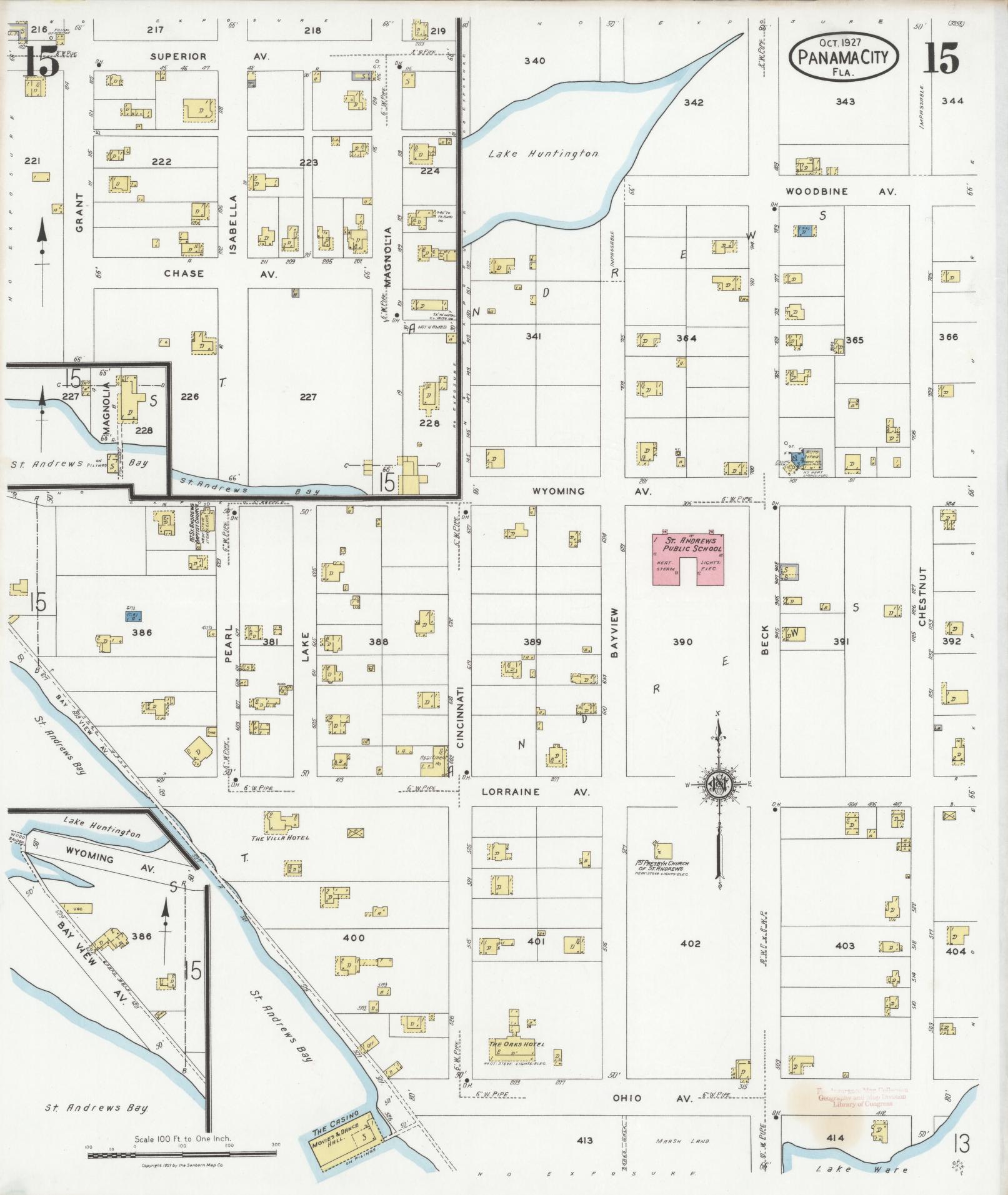 Sanborn Fire Insurance Map from Panama City, Bay County, Florida (1927), Sheet #0015 - Historic Sanborn Fire Insurance Map Print, vintage old map wall art, antique decor, genealogy gift, Florida Florida map