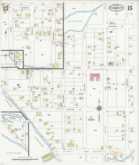 Sanborn Fire Insurance Map from Panama City, Bay County, Florida (1927), Sheet #0015 - Historic Sanborn Fire Insurance Map Print, vintage old map wall art, antique decor, genealogy gift, Florida Florida map