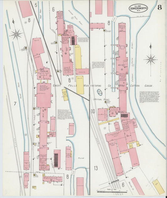 Sanborn Fire Insurance Map from Somersworth, Strafford County, New Hampshire (1905), Sheet #0008 - Historic Sanborn Fire Insurance Map Print, vintage old map wall art, antique decor, genealogy gift, New Hampshire New Hampshire map