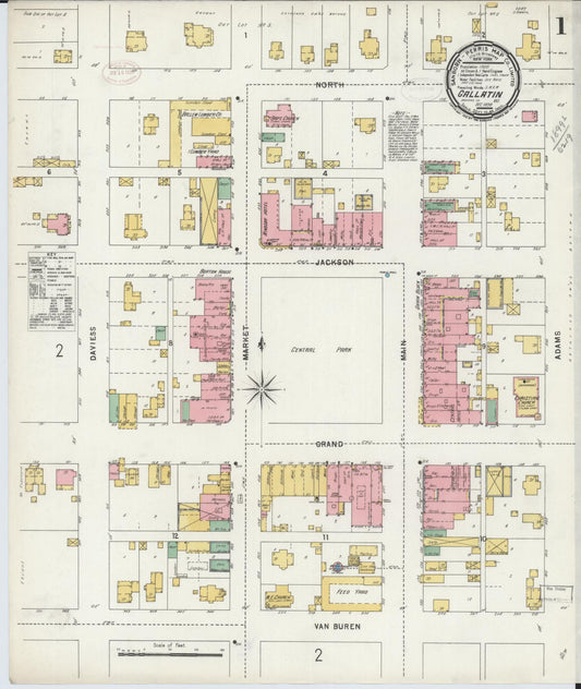Sanborn Fire Insurance Map from Gallatin, Daviess County, Missouri (1898), Sheet #0001 - Complete Map Set gallery image, historic Sanborn map, vintage wall art, Missouri Missouri