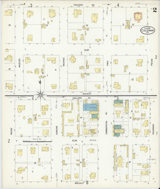Sanborn Fire Insurance Map from Coleman, Coleman County, Texas (1909), Sheet #0002 - Historic Sanborn Fire Insurance Map Print, vintage old map wall art, antique decor, genealogy gift, Texas Texas map
