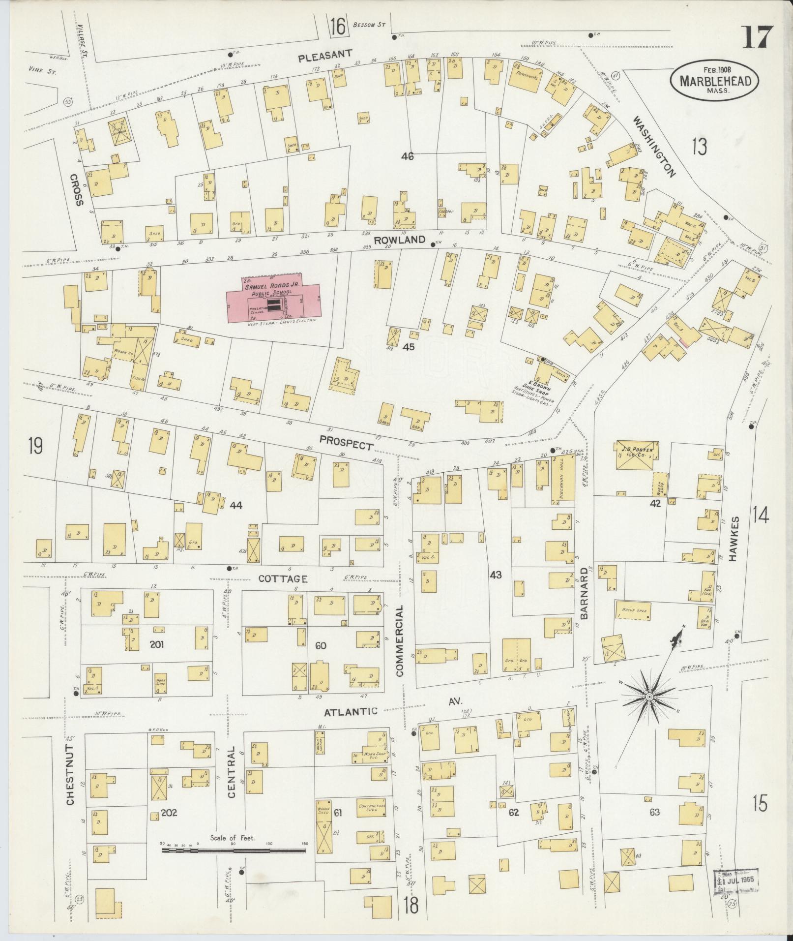 Sanborn Fire Insurance Map from Marblehead, Essex County, Massachusetts (1908), Sheet #0017 - Historic Sanborn Fire Insurance Map Print, vintage old map wall art, antique decor, genealogy gift, Massachusetts Massachusetts map