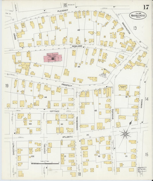 Sanborn Fire Insurance Map from Marblehead, Essex County, Massachusetts (1908), Sheet #0017 - Historic Sanborn Fire Insurance Map Print, vintage old map wall art, antique decor, genealogy gift, Massachusetts Massachusetts map