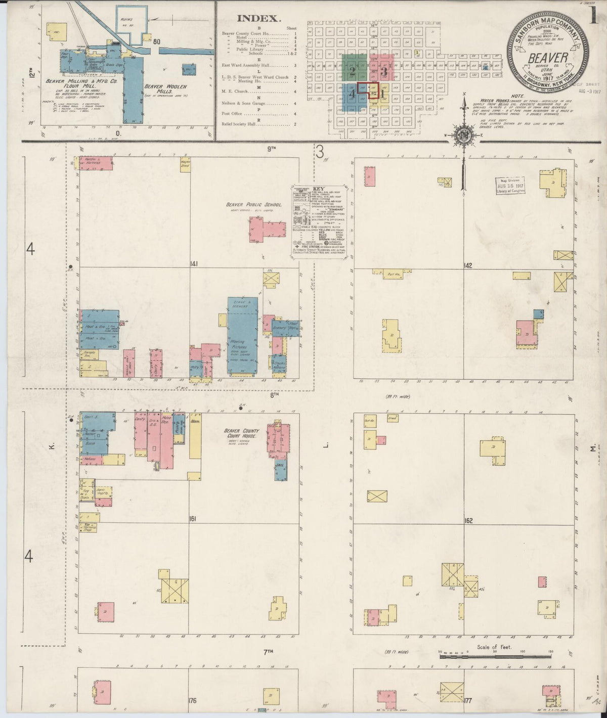 Sanborn Fire Insurance Map from Beaver, Beaver County, Utah (1917), Sheet #0001 - Historic Sanborn Fire Insurance Map Print, vintage old map wall art, antique decor, genealogy gift, Utah Utah map