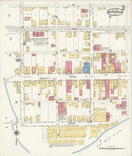 Sanborn Fire Insurance Map from New Bethlehem, Clarion County, Pennsylvania (1921), Sheet #0002 - Historic Sanborn Fire Insurance Map Print, vintage old map wall art, antique decor, genealogy gift, Pennsylvania Pennsylvania map