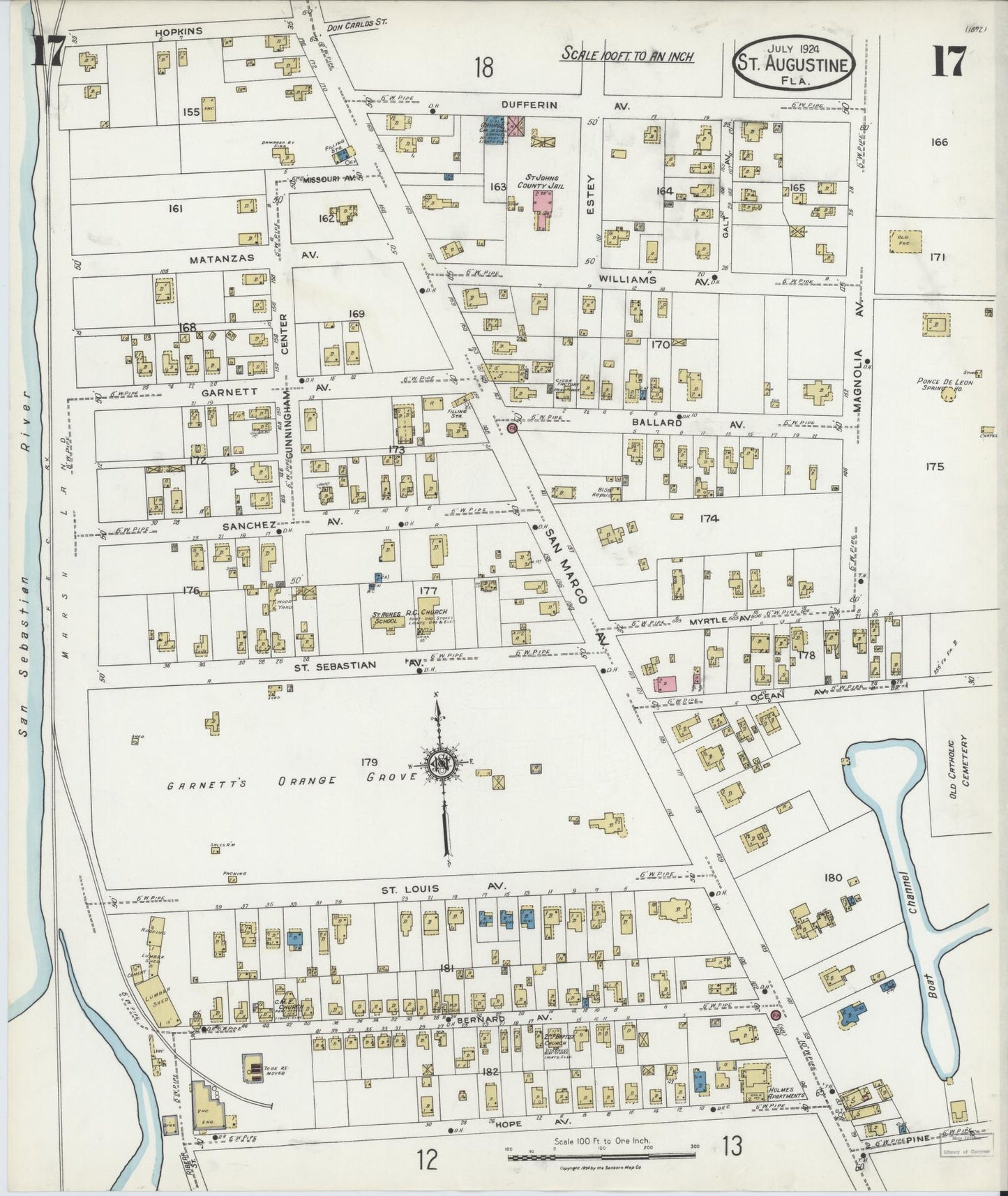 Sanborn Fire Insurance Map from Saint Augustine, Saint John's County, Florida (1924), Sheet #0017 - Complete Map Set gallery image, historic Sanborn map, vintage wall art, Florida Florida