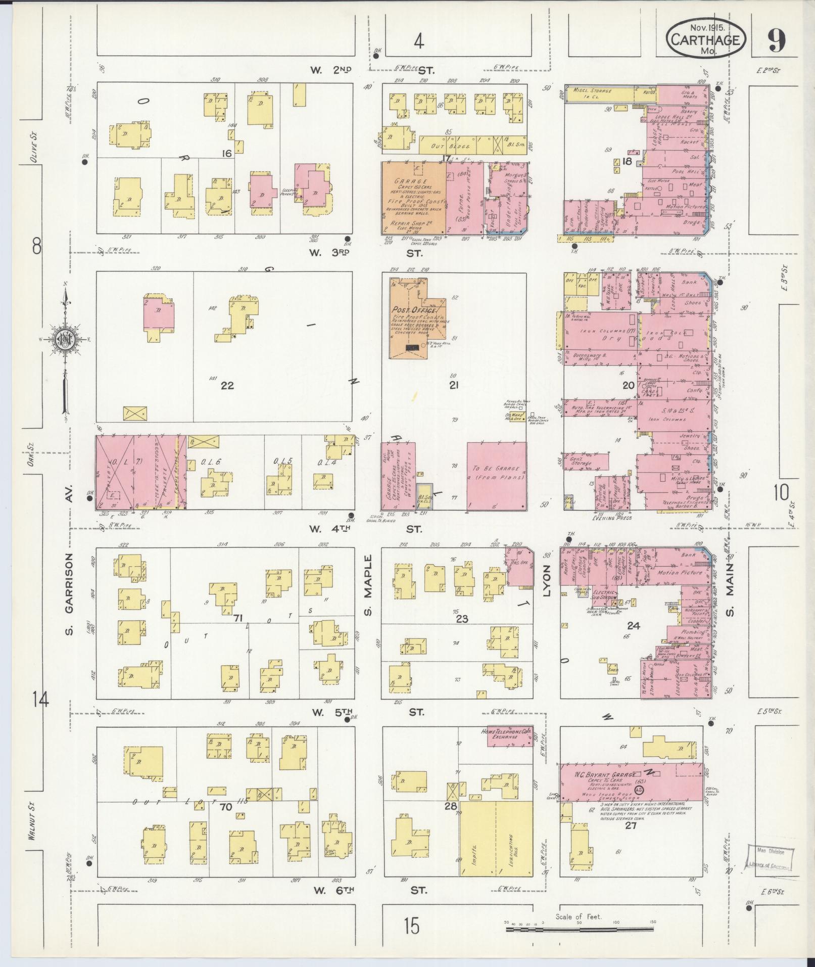 Sanborn Fire Insurance Map from Carthage, Jasper County, Missouri (1915), Sheet #0009 - Complete Map Set gallery image, historic Sanborn map, vintage wall art, Missouri Missouri