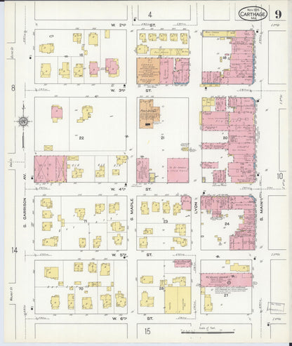 Sanborn Fire Insurance Map from Carthage, Jasper County, Missouri (1915), Sheet #0009 - Complete Map Set gallery image, historic Sanborn map, vintage wall art, Missouri Missouri