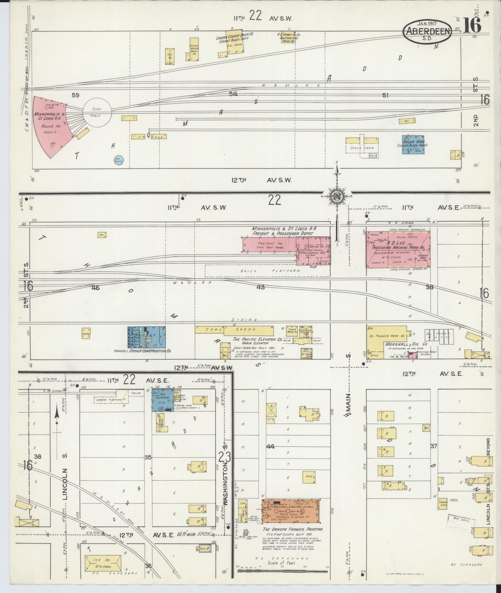 Sanborn Fire Insurance Map from Aberdeen, Brown County, South Dakota (1917), Sheet #0016 - Complete Map Set gallery image, historic Sanborn map, vintage wall art, South Dakota South Dakota
