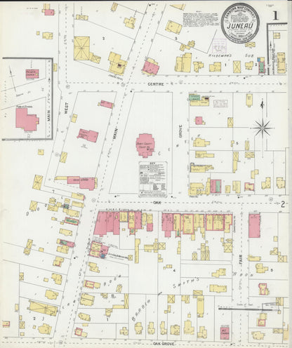 Sanborn Fire Insurance Map from Juneau, Dodge County, Wisconsin (1904), Sheet #0001 - Historic Sanborn Fire Insurance Map Print, vintage old map wall art, antique decor, genealogy gift, Wisconsin Wisconsin map