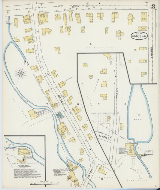 Sanborn Fire Insurance Map from Castile, Wyoming County, New York (1893), Sheet #0003 - Historic Sanborn Fire Insurance Map Print, vintage old map wall art, antique decor, genealogy gift, New York New York map