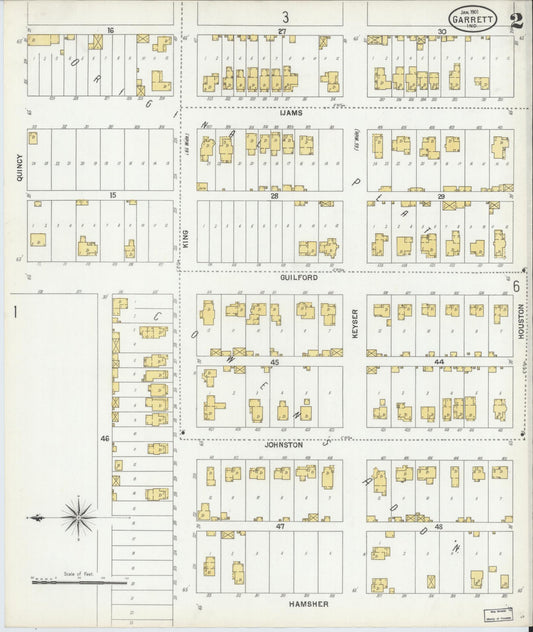 Sanborn Fire Insurance Map from Garrett, De Kalb County, Indiana (1901), Sheet #0002 - Historic Sanborn Fire Insurance Map Print, vintage old map wall art, antique decor, genealogy gift, Indiana Indiana map