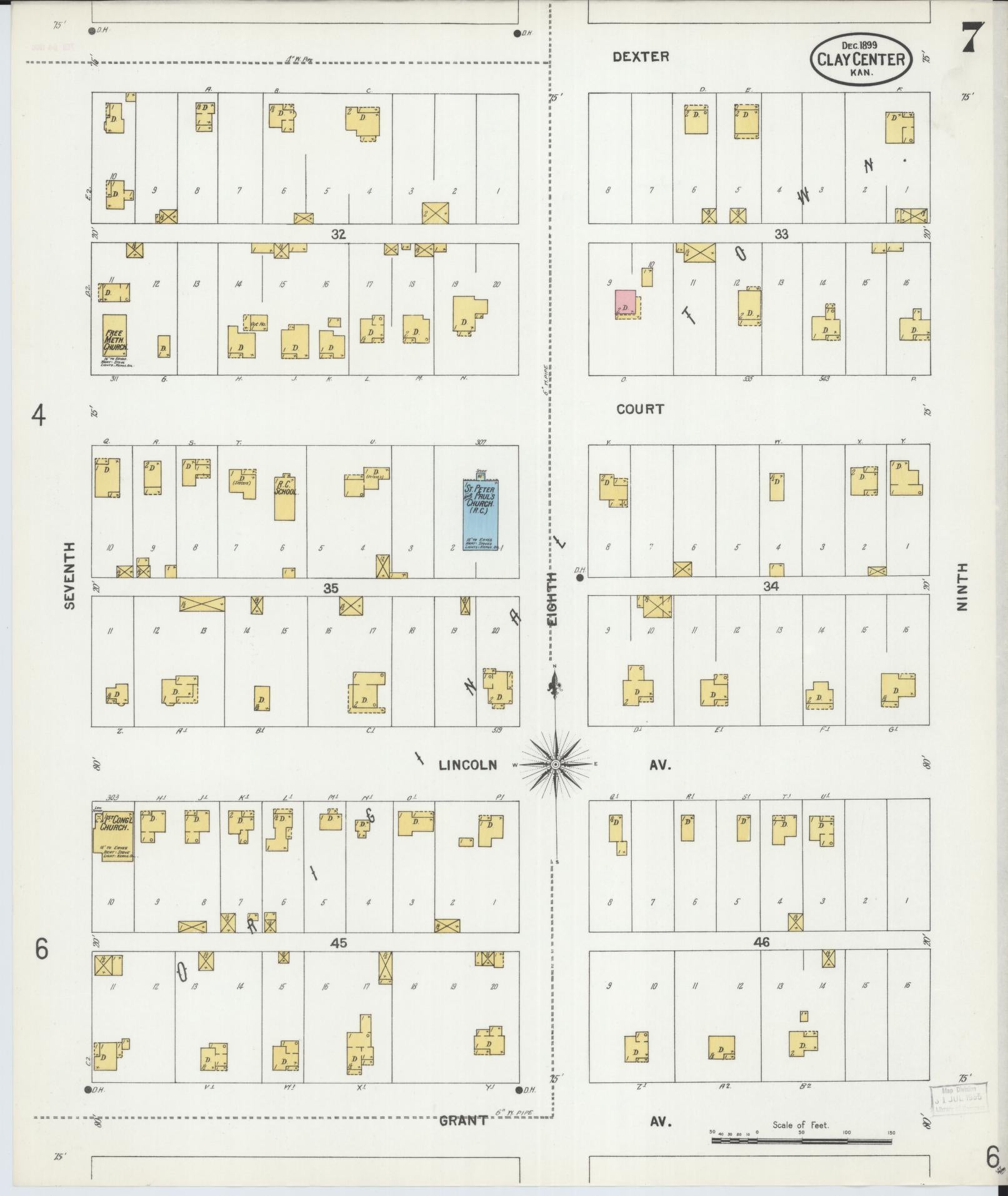 Sanborn Fire Insurance Map from Clay Center, Clay County, Kansas (1899), Sheet #0007 - Complete Map Set gallery image, historic Sanborn map, vintage wall art, Kansas Kansas