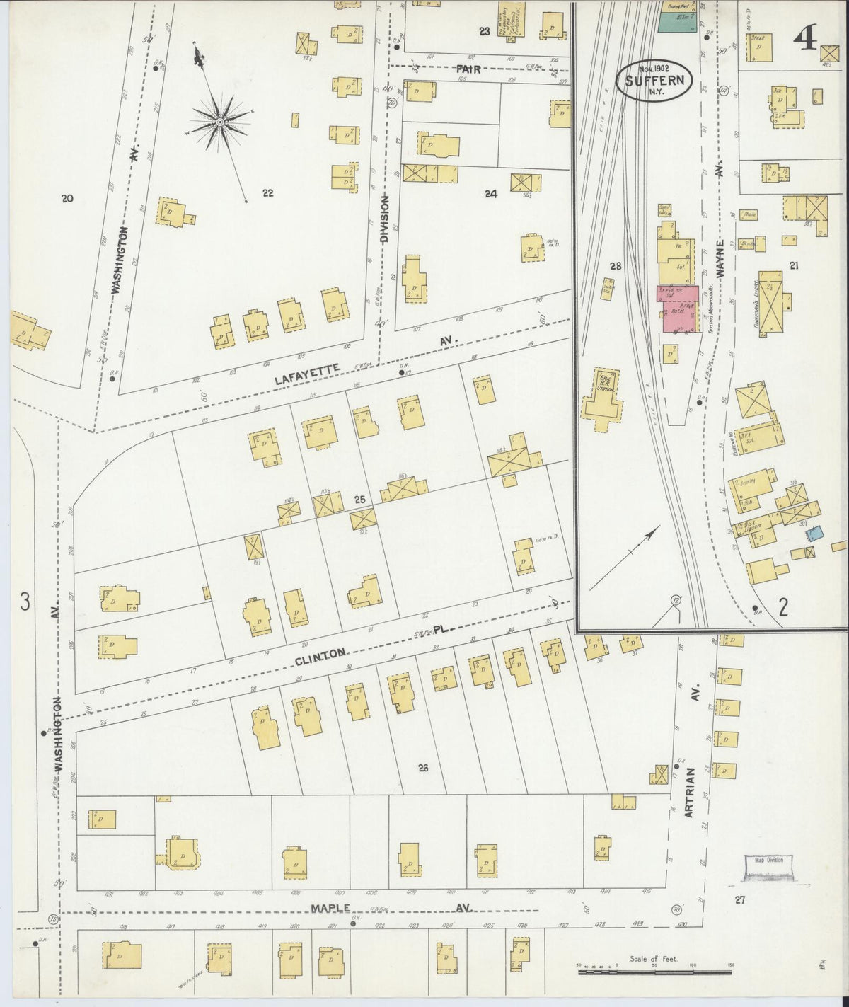 Sanborn Fire Insurance Map from Suffern, Rockland County, New York (1902), Sheet #0004 - Complete Map Set gallery image, historic Sanborn map, vintage wall art, New York New York