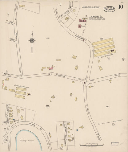 Sanborn Fire Insurance Map from Belmont, Middlesex County, Massachusetts (1922), Sheet #0010 - Historic Sanborn Fire Insurance Map Print, vintage old map wall art, antique decor, genealogy gift, Massachusetts Massachusetts map