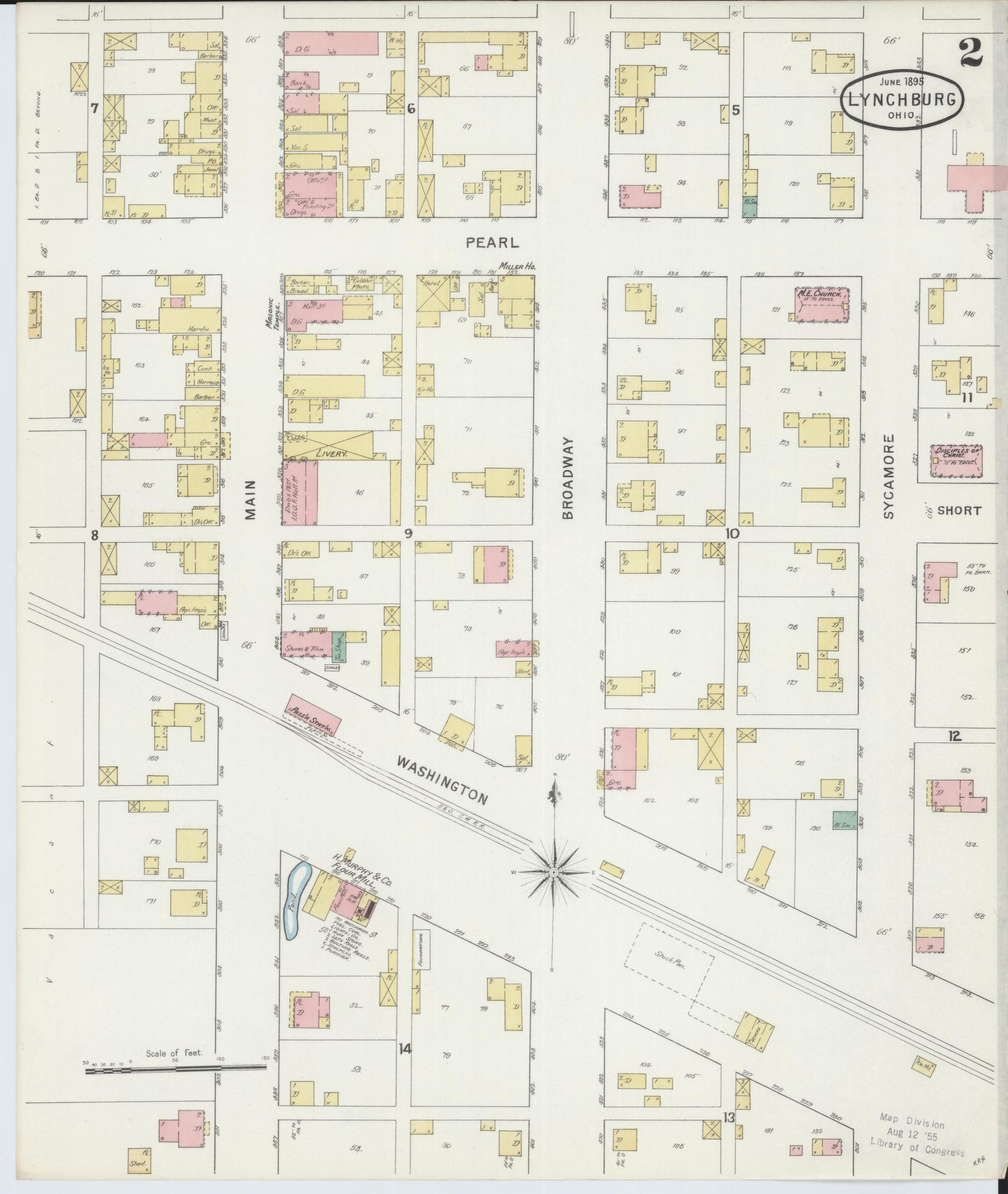 Sanborn Fire Insurance Map from Lynchburg, Highland County, Ohio (1895), Sheet #0002 - Complete Map Set gallery image, historic Sanborn map, vintage wall art, Ohio Ohio
