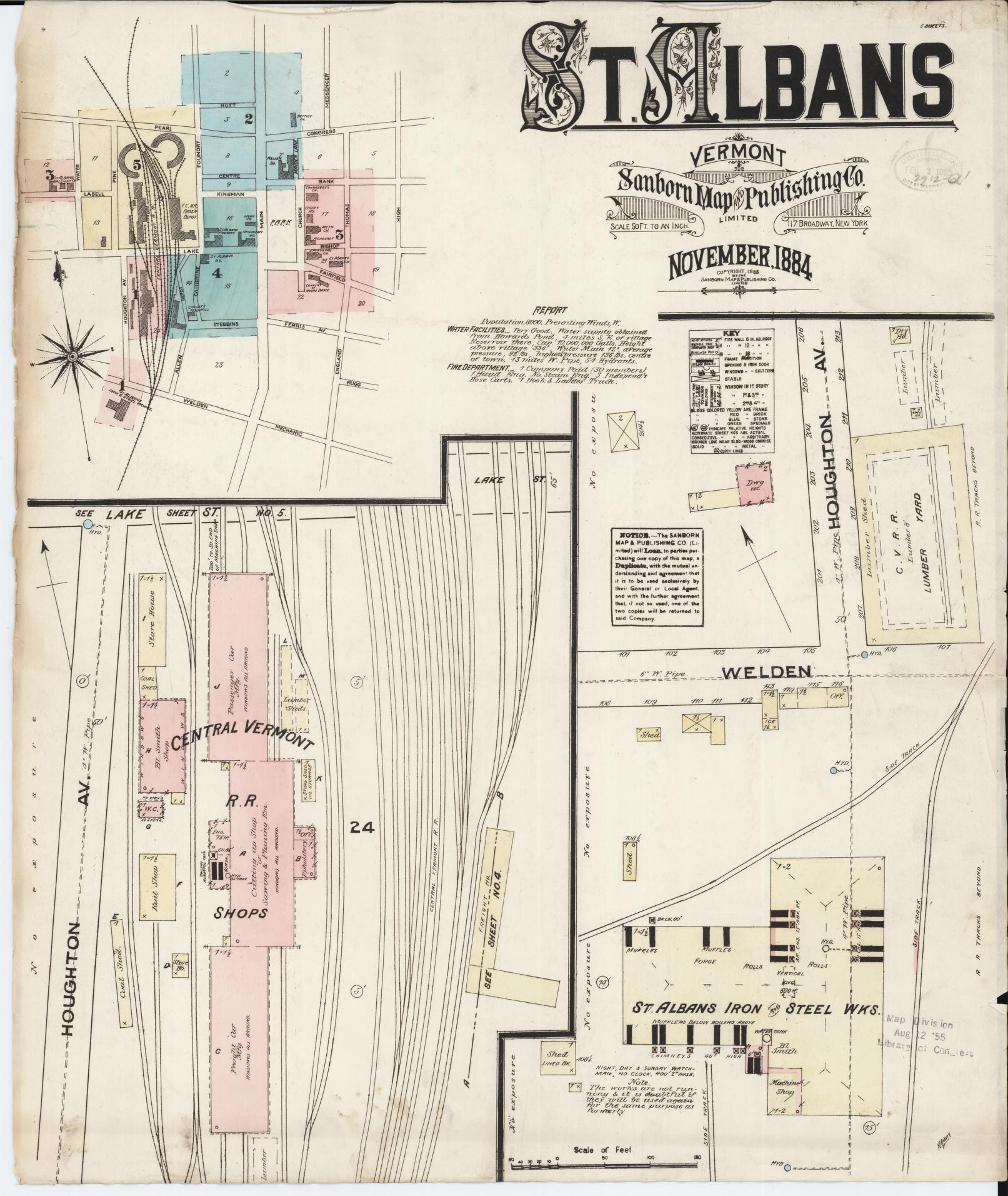 Sanborn Fire Insurance Map from Saint Albans, Franklin County, Vermont. (1884) – Historic Sanborn Fire Insurance Map Print