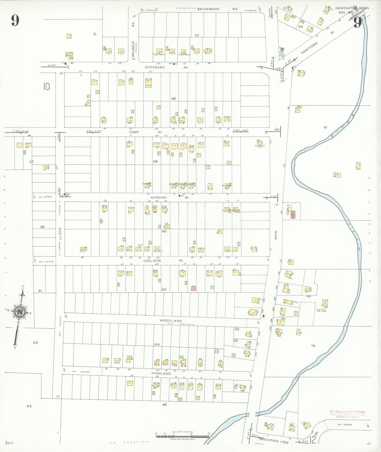 Sanborn Fire Insurance Map from Newington, Hartford County, Connecticut (1941), Sheet #0009 - Complete Map Set gallery image, historic Sanborn map, vintage wall art, Connecticut Connecticut