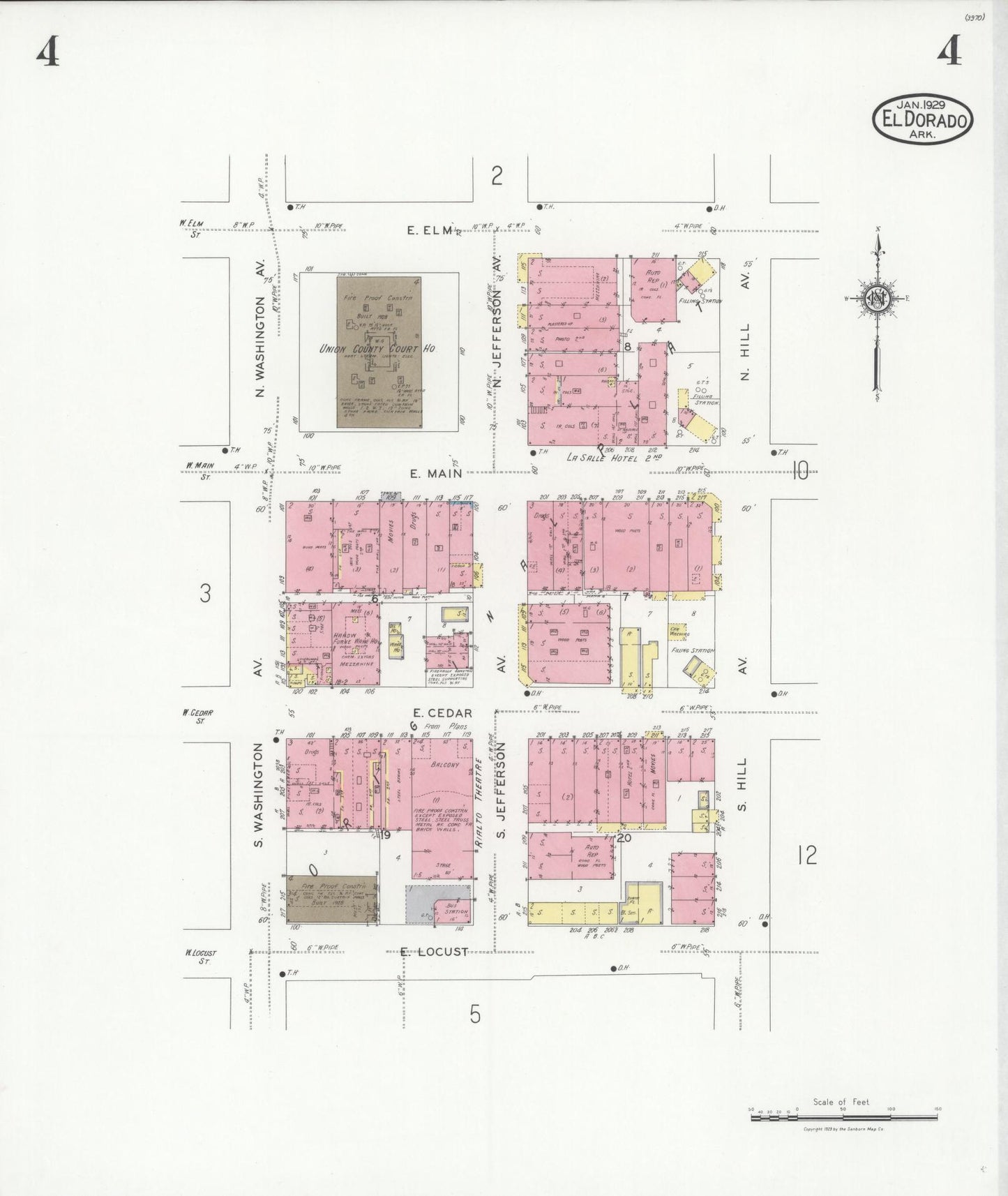 Sanborn Fire Insurance Map from El Dorado, Union County, Arkansas (1929), Sheet #0004 - Complete Map Set gallery image, historic Sanborn map, vintage wall art, Arkansas Arkansas