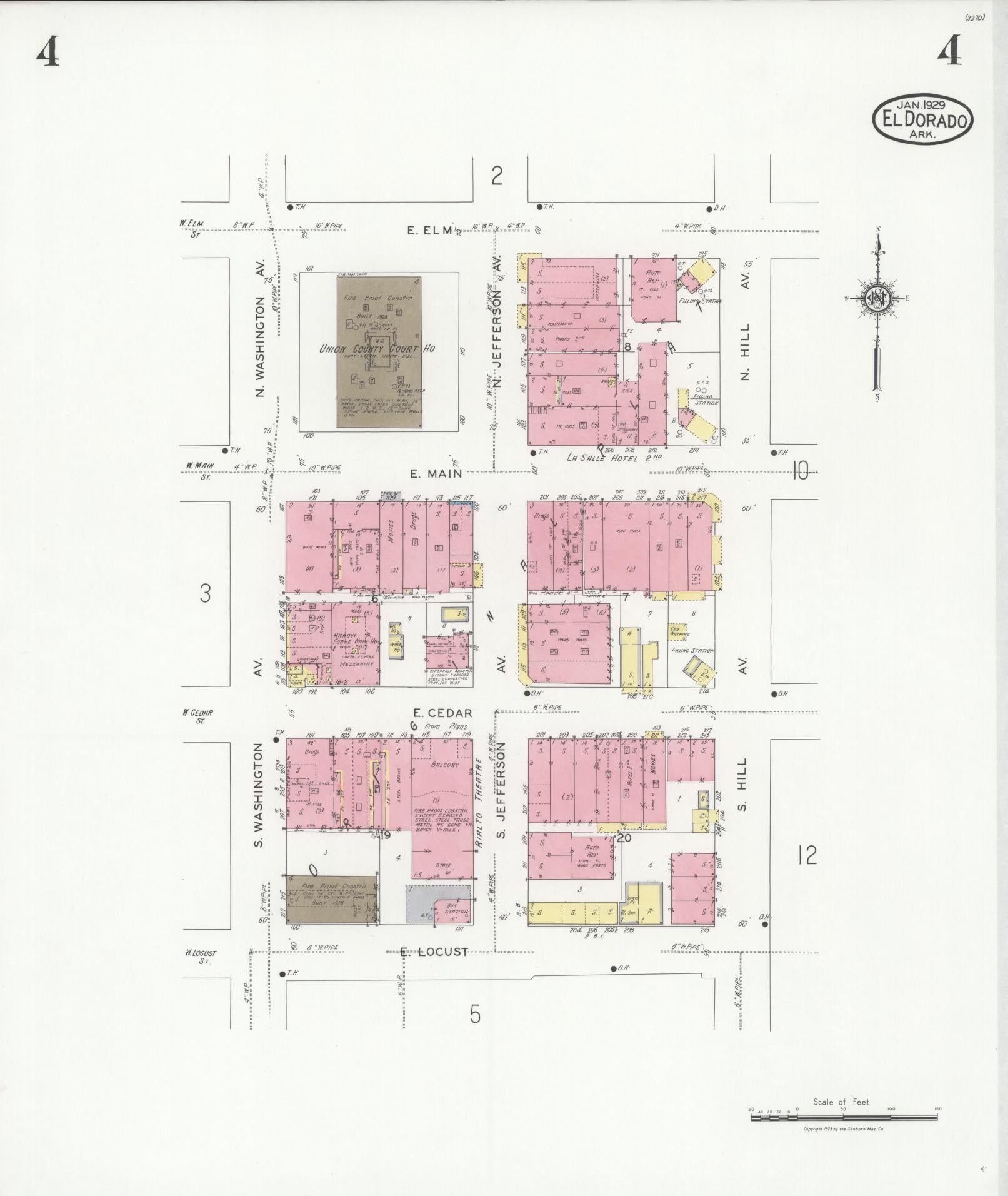 Sanborn Fire Insurance Map from El Dorado, Union County, Arkansas (1929), Sheet #0004 - Complete Map Set gallery image, historic Sanborn map, vintage wall art, Arkansas Arkansas