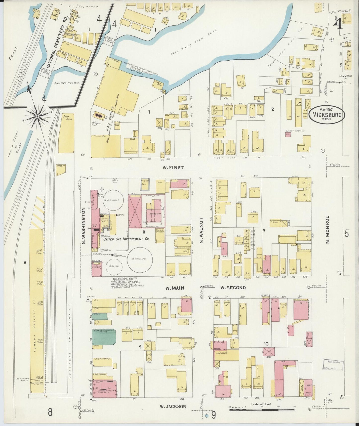 Sanborn Fire Insurance Map from Vicksburg, Warren County, Mississippi (1907), Sheet #0004 - Complete Map Set gallery image, historic Sanborn map, vintage wall art, Mississippi Mississippi