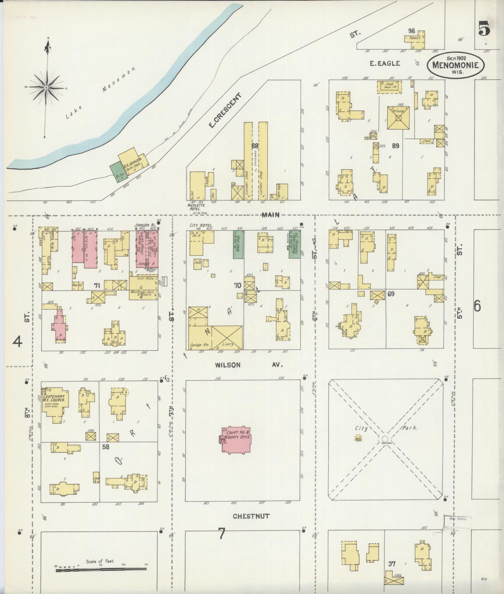 Sanborn Fire Insurance Map from Menomonie, Dunn County, Wisconsin (1902), Sheet #0005 - Historic Sanborn Fire Insurance Map Print, vintage old map wall art, antique decor, genealogy gift, Wisconsin Wisconsin map