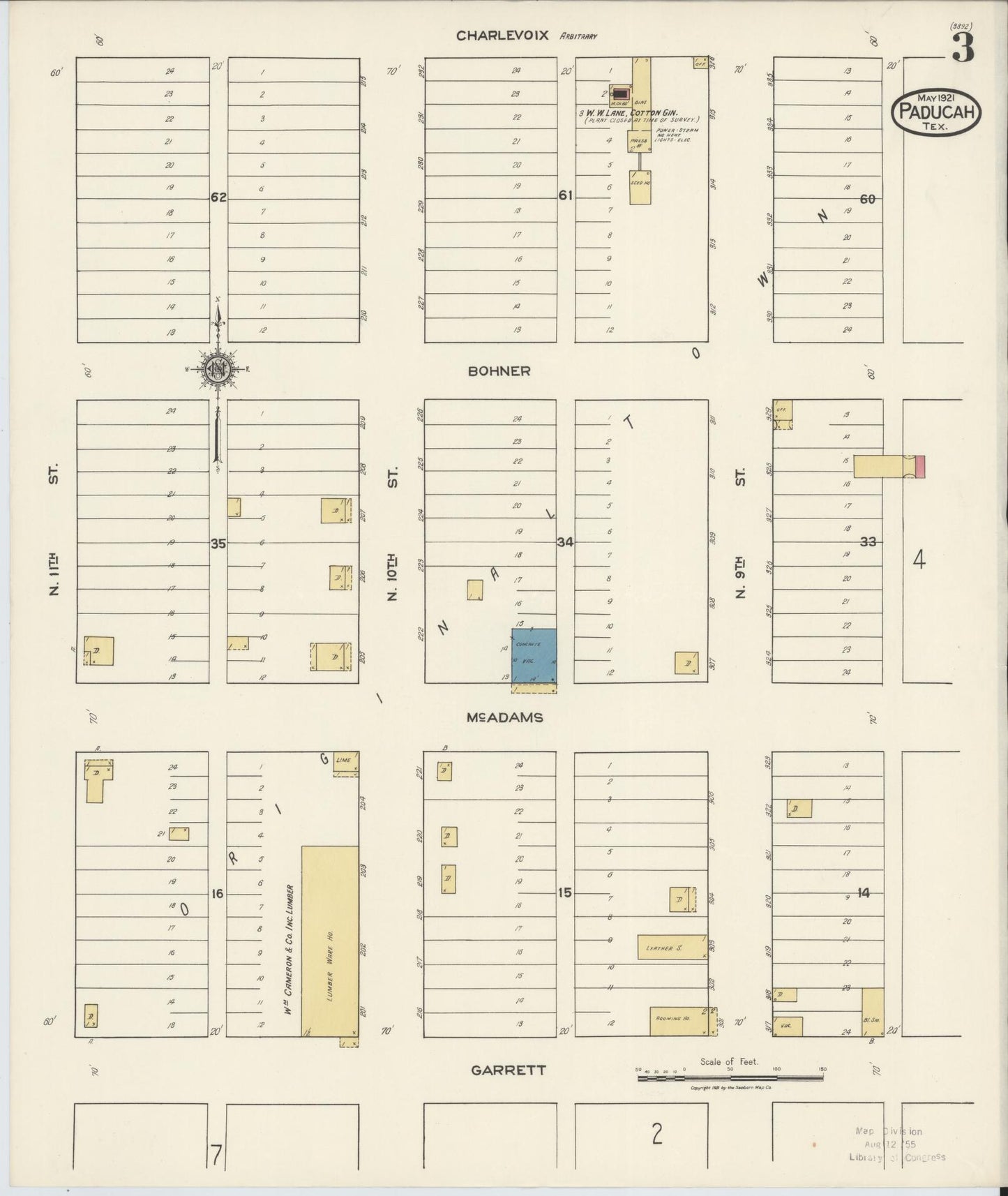 Sanborn Fire Insurance Map from Paducah, Cottle County, Texas (1921), Sheet #0003 - Complete Map Set gallery image, historic Sanborn map, vintage wall art, Texas Texas
