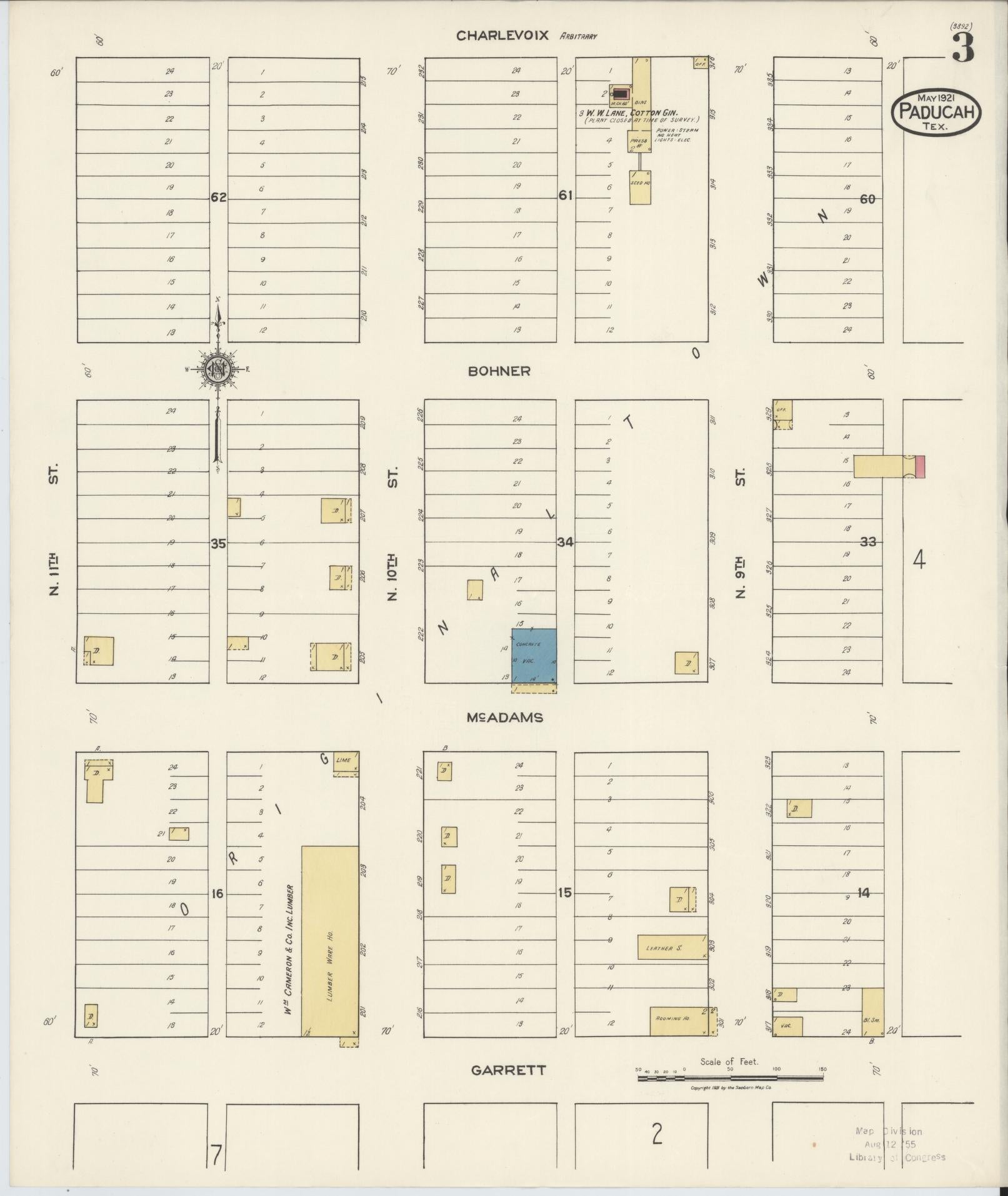 Sanborn Fire Insurance Map from Paducah, Cottle County, Texas (1921), Sheet #0003 - Complete Map Set gallery image, historic Sanborn map, vintage wall art, Texas Texas