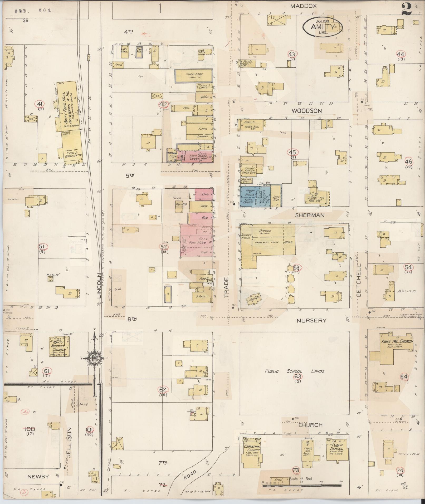 Sanborn Fire Insurance Map from Amity, Yamhill County, Oregon (1931), Sheet #0002 - Historic Sanborn Fire Insurance Map Print, vintage old map wall art, antique decor, genealogy gift, Oregon Oregon map