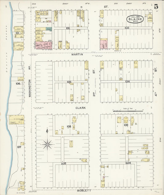 Sanborn Fire Insurance Map from Blaine, Whatcom County, Washington (1892), Sheet #0005 - Historic Sanborn Fire Insurance Map Print, vintage old map wall art, antique decor, genealogy gift, Washington Washington map