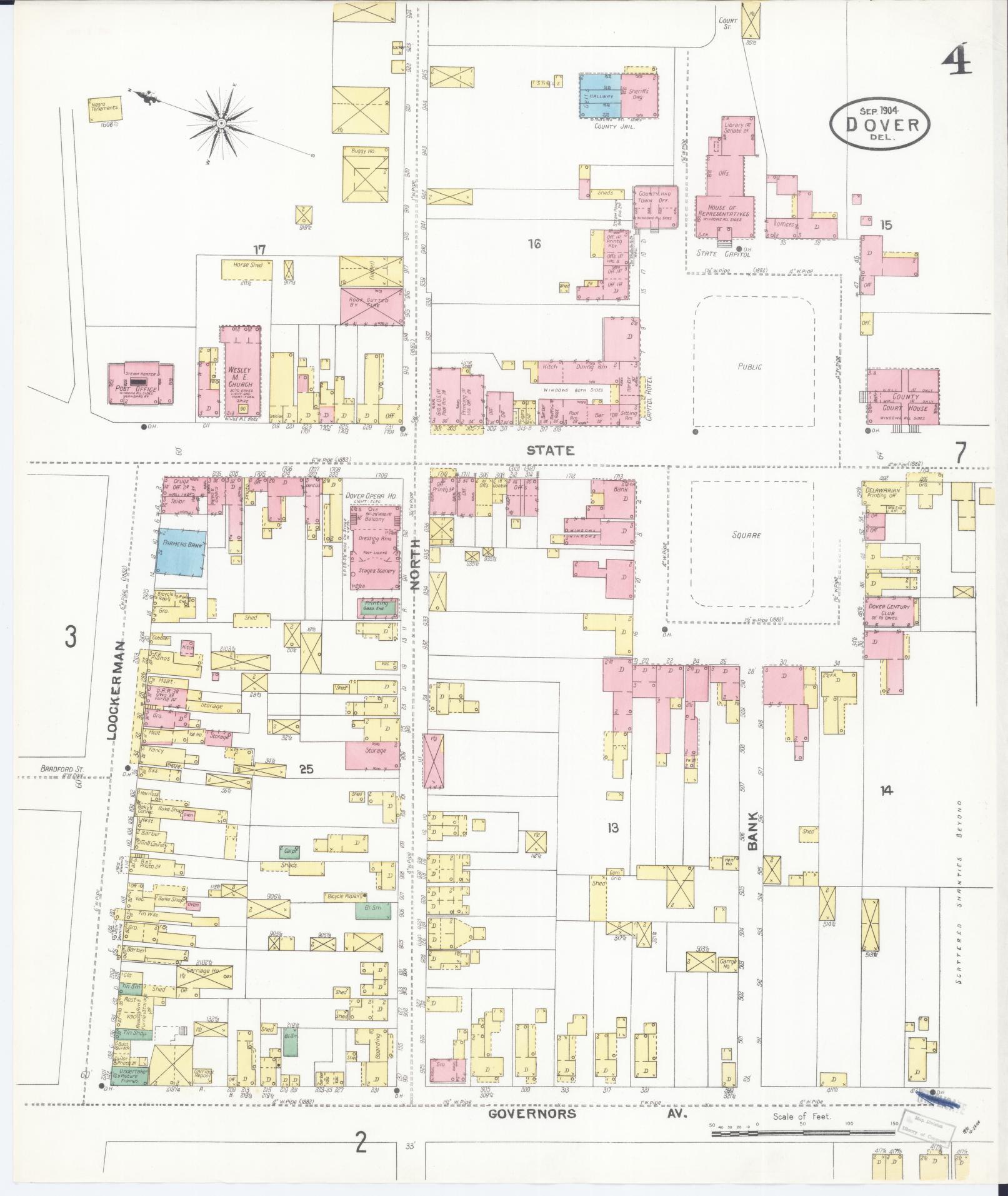 Sanborn Fire Insurance Map from Dover, Kent County, Delaware (1904), Sheet #0004 - Complete Map Set gallery image, historic Sanborn map, vintage wall art, Delaware Delaware
