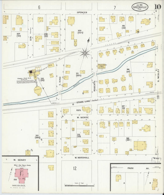 Sanborn Fire Insurance Map from Greenville, Hunt County, Texas (1909), Sheet #0010 - Historic Sanborn Fire Insurance Map Print, vintage old map wall art, antique decor, genealogy gift, Texas Texas map