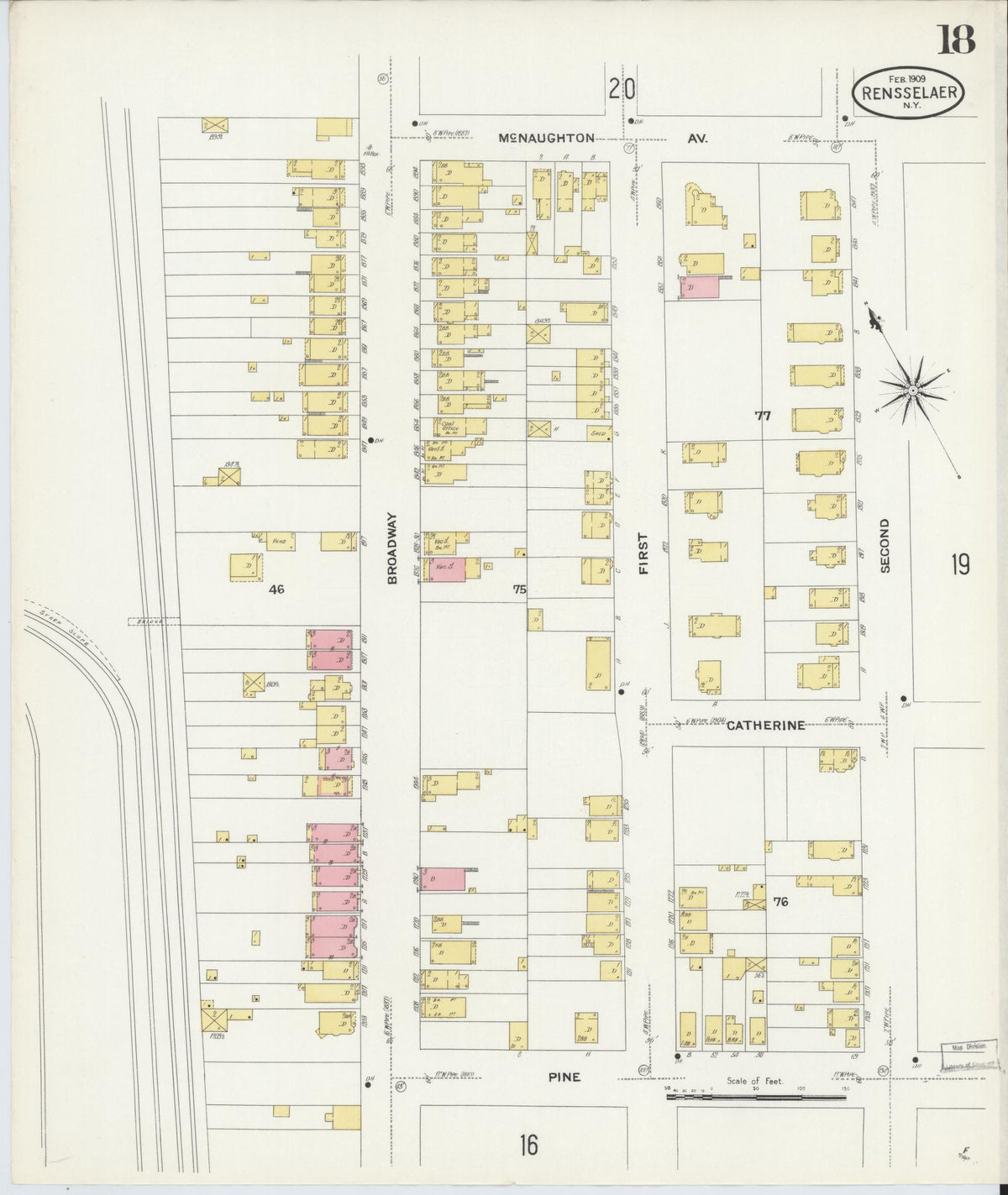 Sanborn Fire Insurance Map from Rensselaer, Rensselaer County, New York (1909), Sheet #0018 - Historic Sanborn Fire Insurance Map Print, vintage old map wall art, antique decor, genealogy gift, New York New York map
