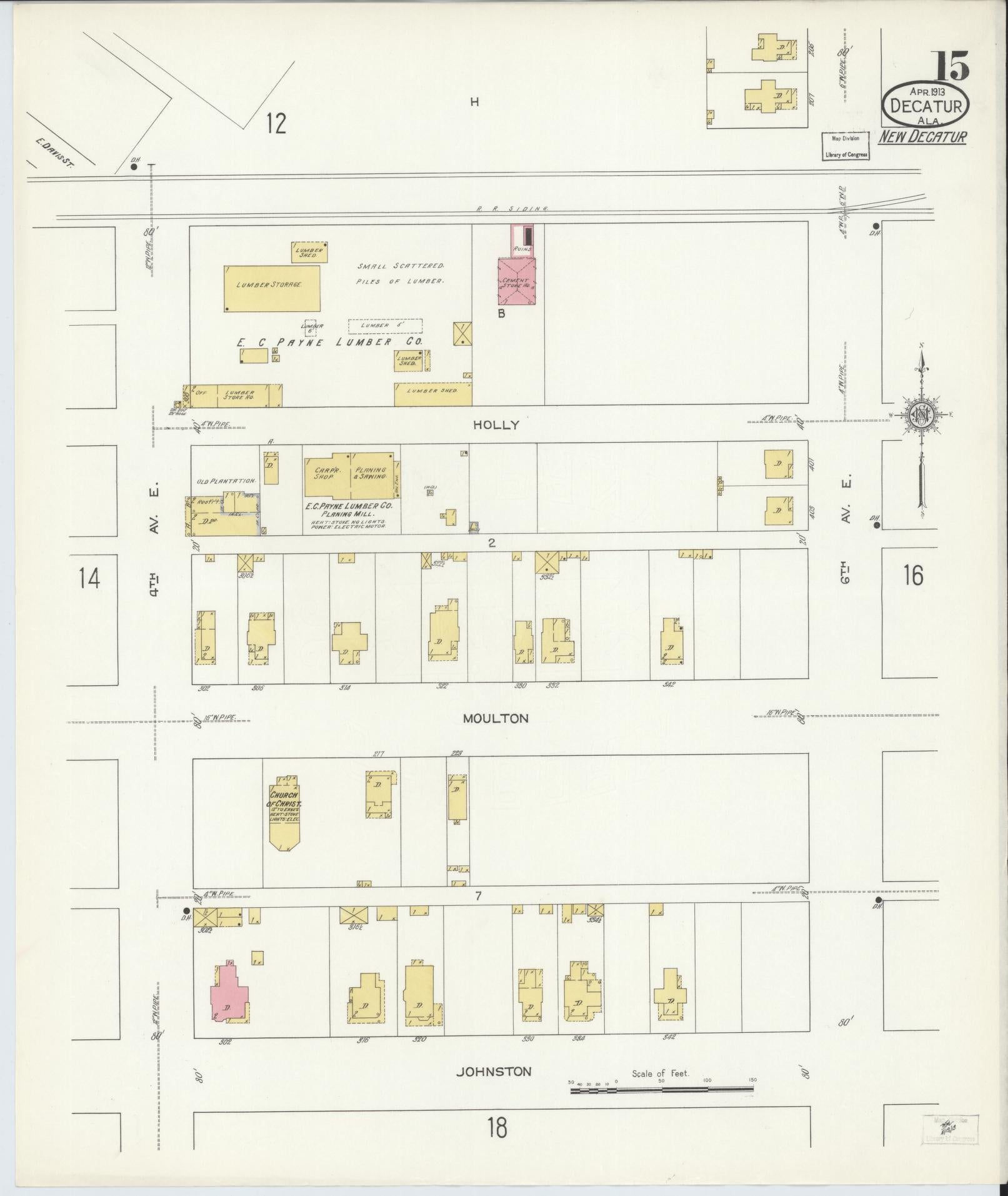 Sanborn Fire Insurance Map from Decatur, Morgan County, Alabama (1913), Sheet #0015 - Complete Map Set gallery image, historic Sanborn map, vintage wall art, Alabama Alabama