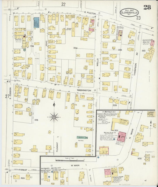 Sanborn Fire Insurance Map from Gloversville, Fulton County, New York (1907), Sheet #0028 - Historic Sanborn Fire Insurance Map Print, vintage old map wall art, antique decor, genealogy gift, New York New York map