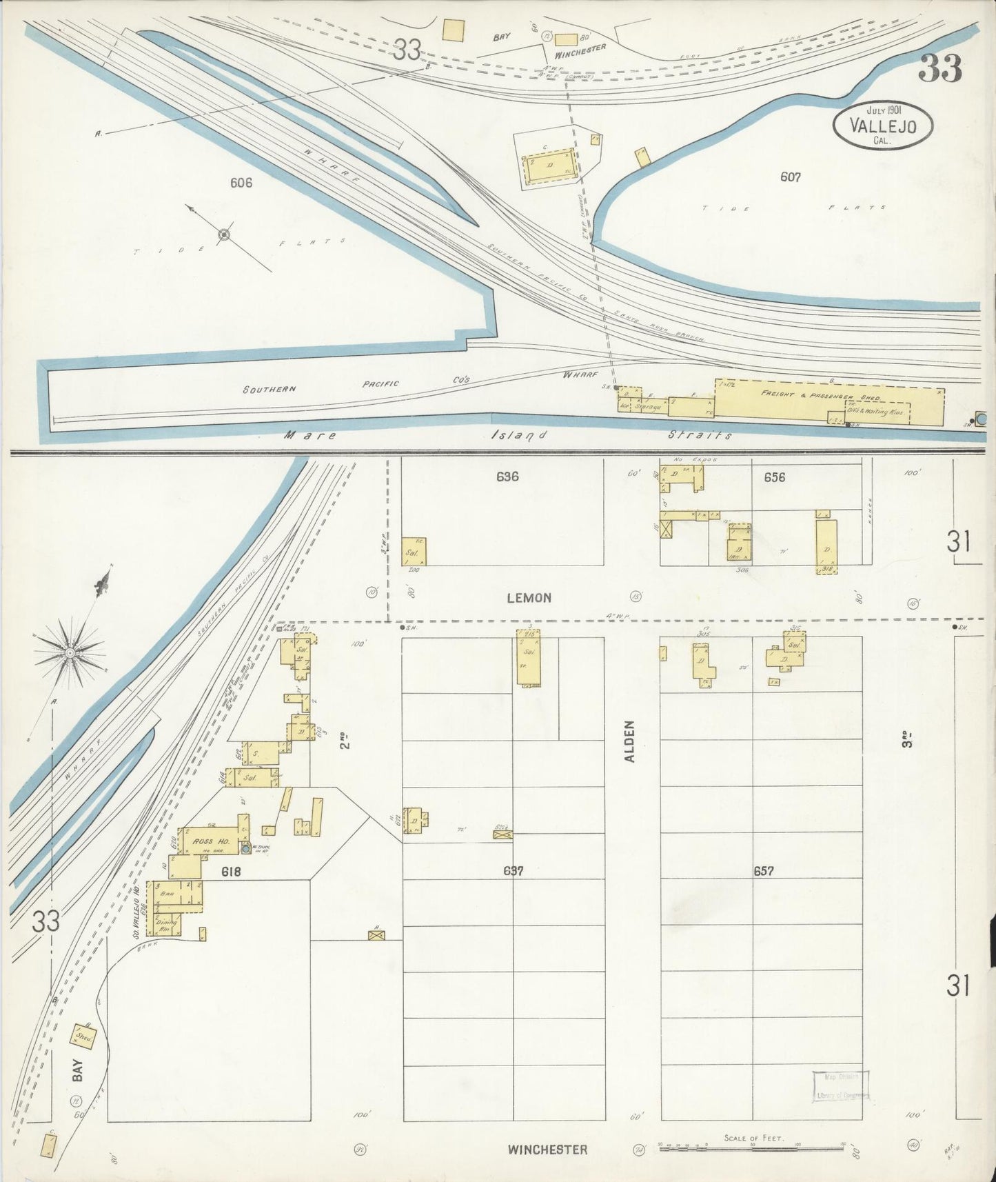 Sanborn Fire Insurance Map from Vallejo, Solano County, California (1901), Sheet #0033 - Complete Map Set gallery image, historic Sanborn map, vintage wall art, California California