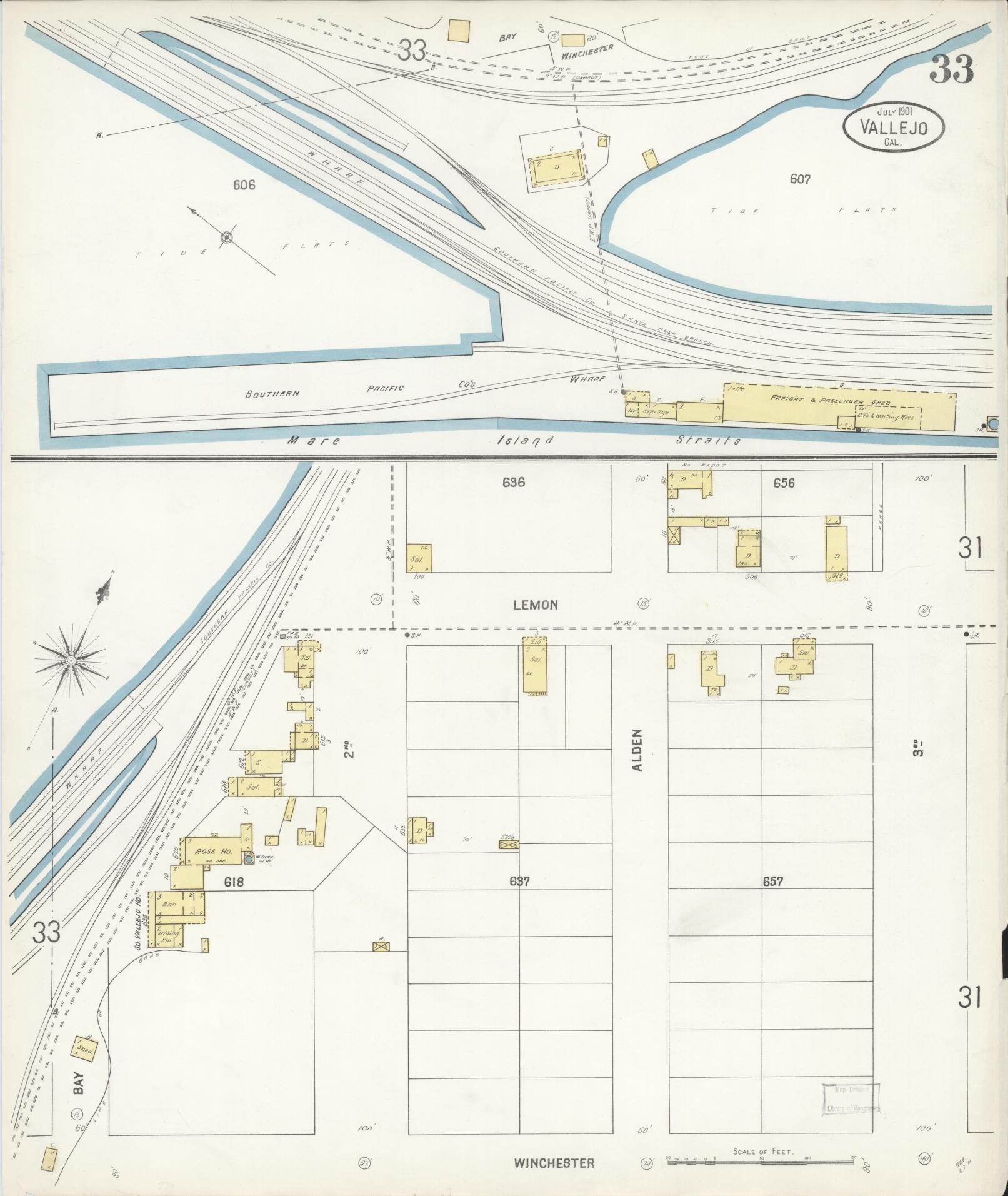 Sanborn Fire Insurance Map from Vallejo, Solano County, California (1901), Sheet #0033 - Complete Map Set gallery image, historic Sanborn map, vintage wall art, California California