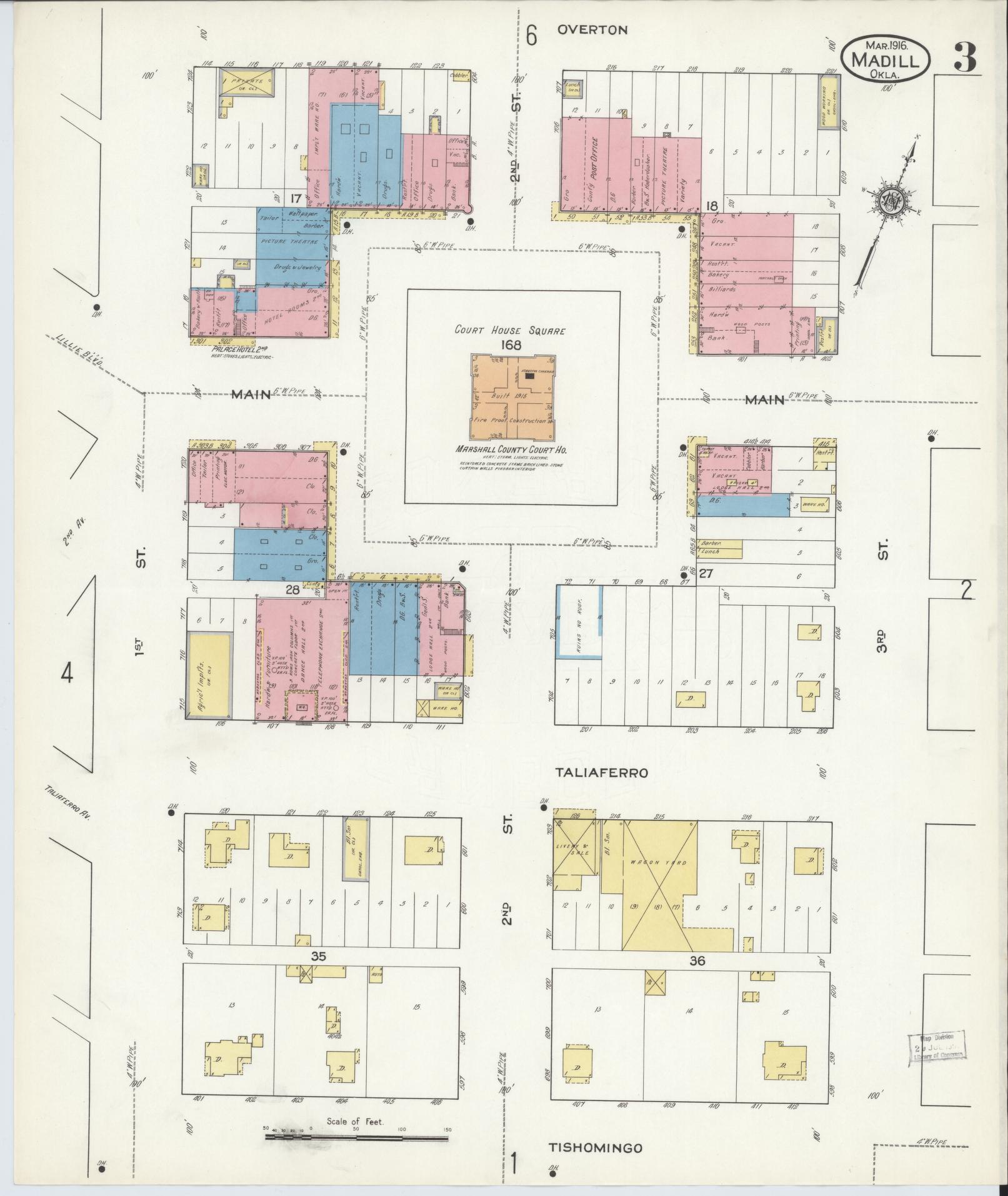 Sanborn Fire Insurance Map from Madill, Marshall County, Oklahoma (1916), Sheet #0003 - Complete Map Set gallery image, historic Sanborn map, vintage wall art, Oklahoma Oklahoma