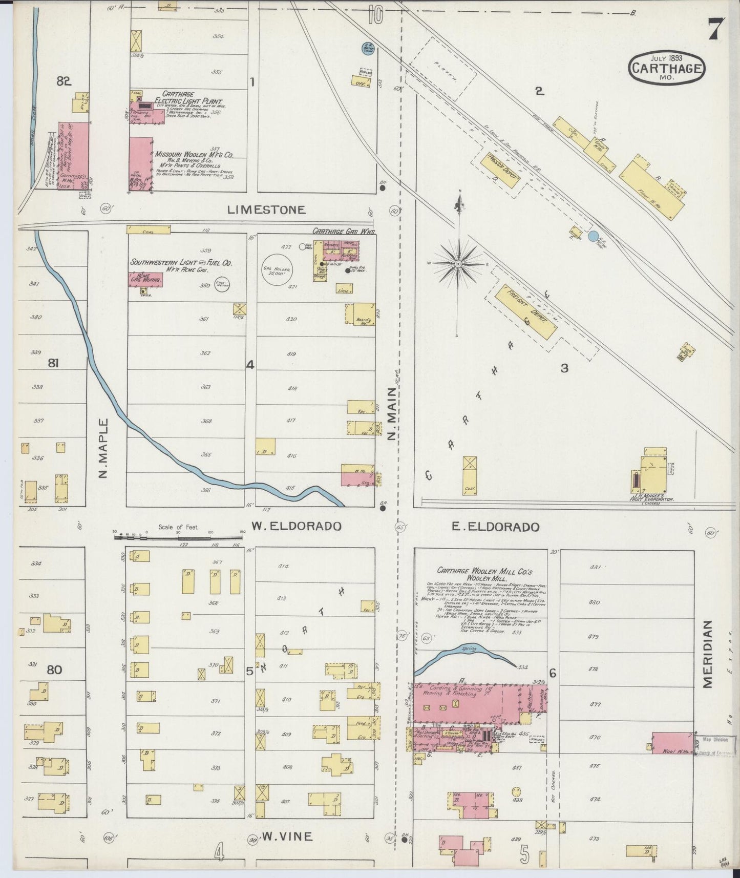 Sanborn Fire Insurance Map from Carthage, Jasper County, Missouri (1893), Sheet #0007 - Complete Map Set gallery image, historic Sanborn map, vintage wall art, Missouri Missouri