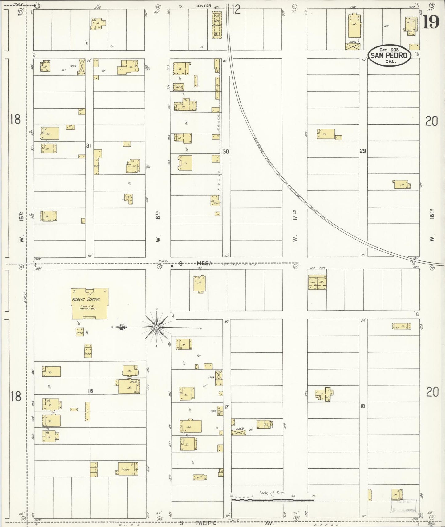 Sanborn Fire Insurance Map from San Pedro, Los Angeles County, California (1908), Sheet #0019 - Complete Map Set gallery image, historic Sanborn map, vintage wall art, California California