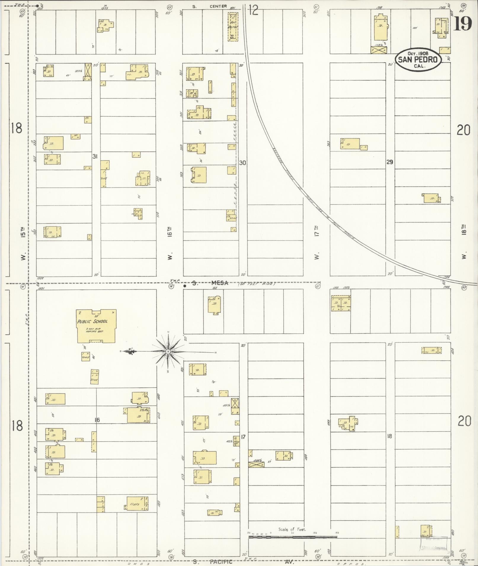 Sanborn Fire Insurance Map from San Pedro, Los Angeles County, California (1908), Sheet #0019 - Complete Map Set gallery image, historic Sanborn map, vintage wall art, California California