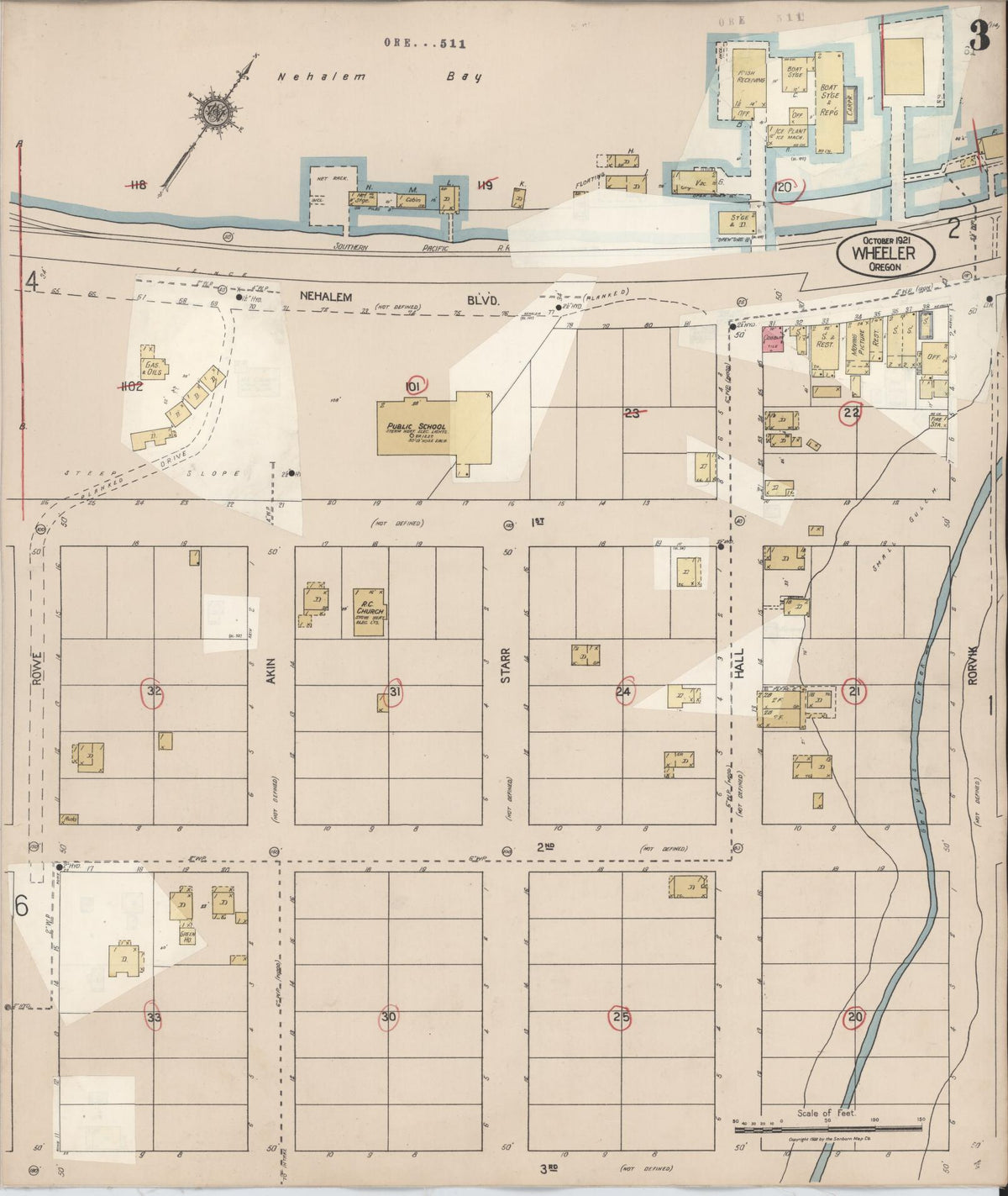 Sanborn Fire Insurance Map from Wheeler, Tillamook County, Oregon (1931), Sheet #0003 - Historic Sanborn Fire Insurance Map Print, vintage old map wall art, antique decor, genealogy gift, Oregon Oregon map