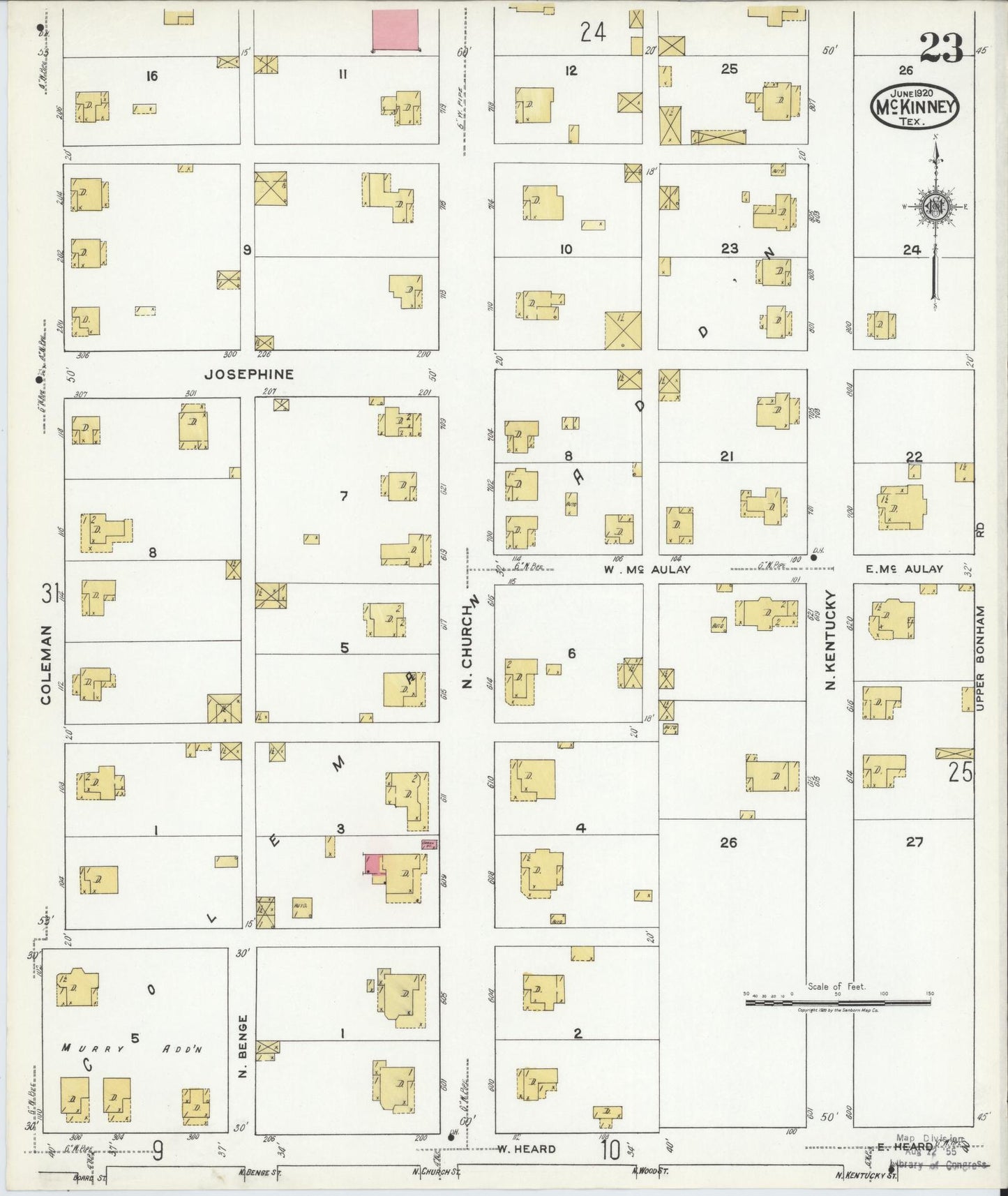 Sanborn Fire Insurance Map from McKinney, Collin County, Texas (1920), Sheet #0023 - Historic Sanborn Fire Insurance Map Print, vintage old map wall art, antique decor, genealogy gift, Texas Texas map