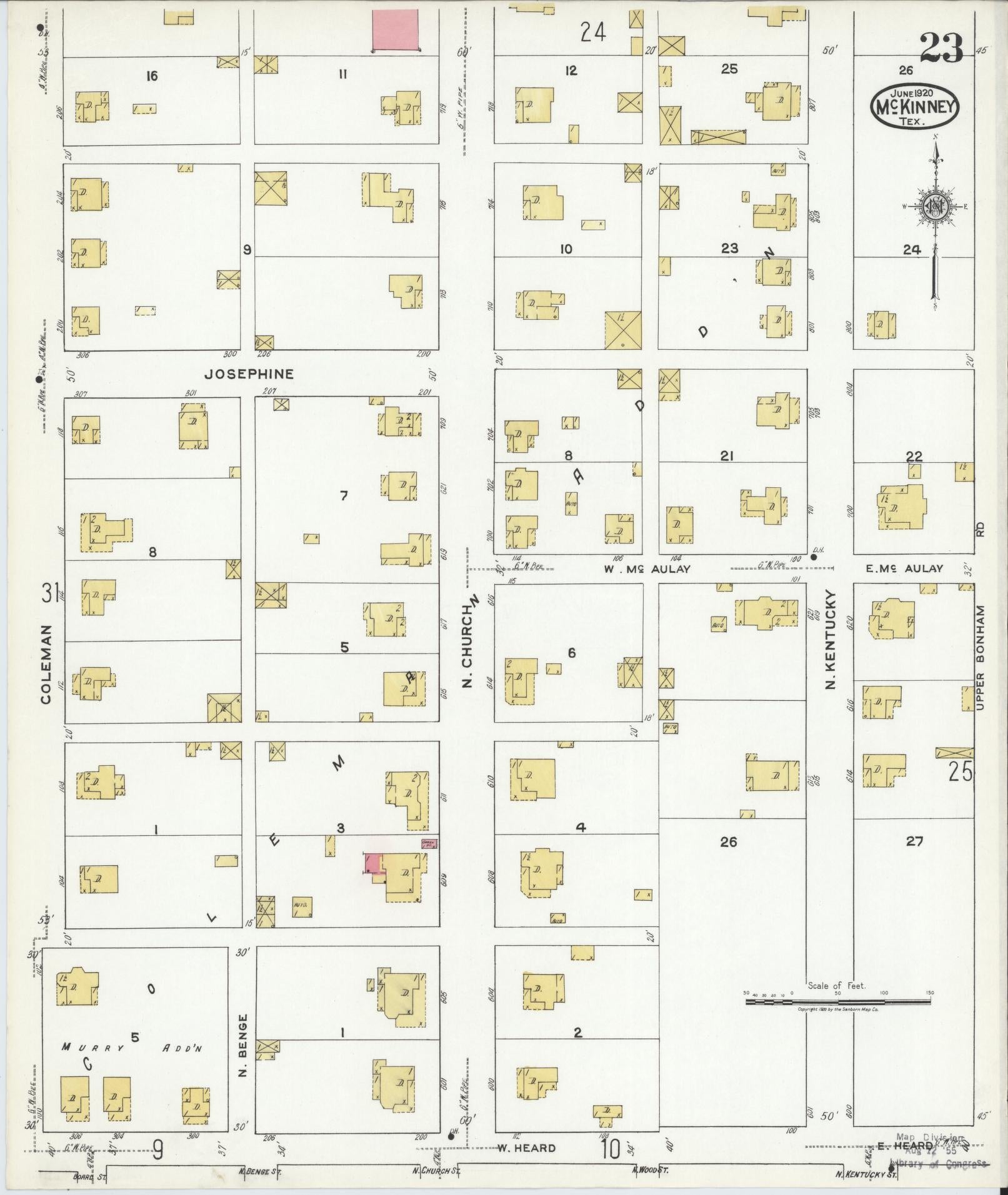 Sanborn Fire Insurance Map from McKinney, Collin County, Texas (1920), Sheet #0023 - Historic Sanborn Fire Insurance Map Print, vintage old map wall art, antique decor, genealogy gift, Texas Texas map